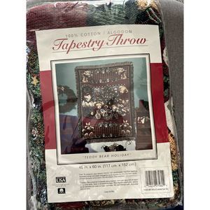 NEW Teddy Bear Holiday Tapestry Throw 100% Cotton Made in USA 46 x 60 in